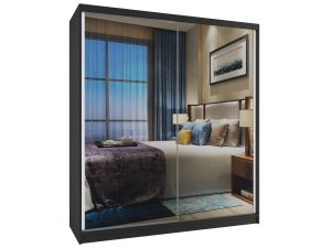 Kleiderschrank 133 cm Belini schwarz matt mit Schiebetüren und Spiegel Hersteller M SZP2/2/B/WI/L/HI