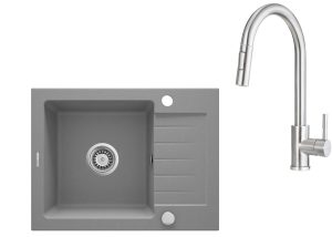 AKTIONSSET: Granitspüle + Küchenarmatur mit ausziehbarem Auslauf
