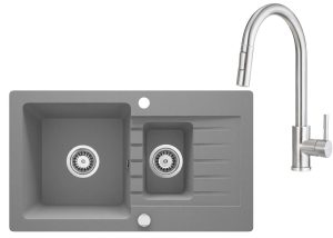 AKTIONSSET: Granitspüle + Küchenarmatur mit ausziehbarem Auslauf