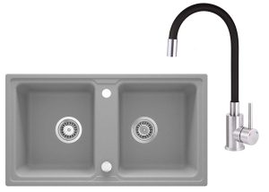 AKTIONSSET: Granitspüle + Küchenarmatur mit flexiblem Auslauf