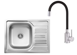 AKTIONSSET: Stahlspüle + Küchenarmatur mit flexiblem Auslauf