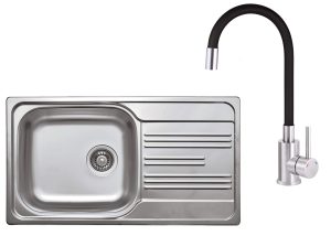 AKTIONSSET: Stahlspüle + Küchenarmatur mit flexiblem Auslauf