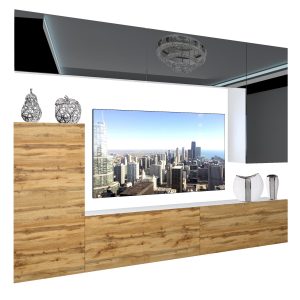 Wohnwand Belini Premium Full Version Hochglanzschwarz / Wotan-Eiche + LED-Beleuchtung Nexum 137 Hersteller NEX 8/0/W/BDW/0/0/ PP