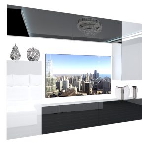 Wohnwand Belini Premium Full Version Hochglanz schwarz / Hochglanz weiß+ LED-Beleuchtung Nexum 115 Hersteller NEX 8/0/W/BWWB/0/0/PP