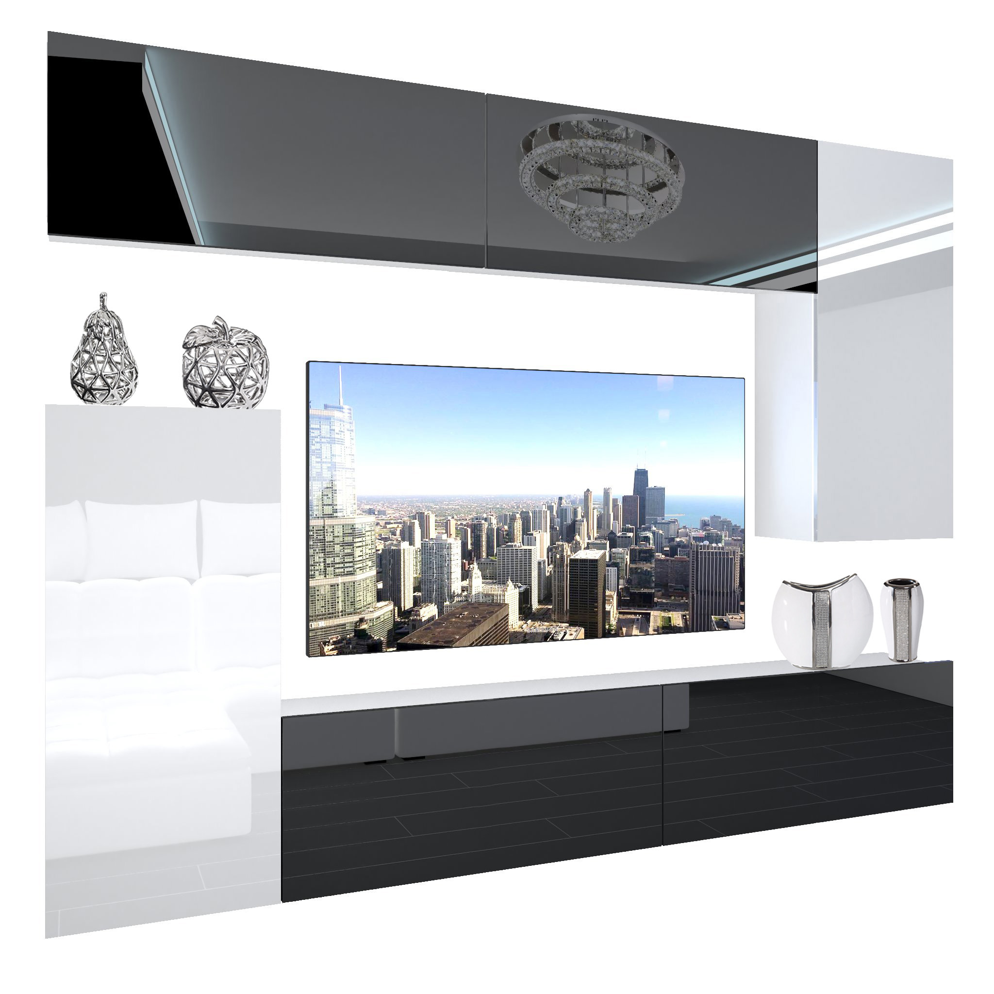 Wohnwand Belini Premium Full Version Hochglanz schwarz / Hochglanz weiß+ LED-Beleuchtung Nexum 115 Hersteller NEX 8/0/W/BWWB/0/0/PP