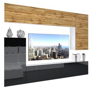 Wohnwand Belini Premium Full Version Wotan-Eiche / Hochglanzschwarz + LED-Beleuchtung Nexum 130 Hersteller NEX 8/0/W/DWB/0/0/PP