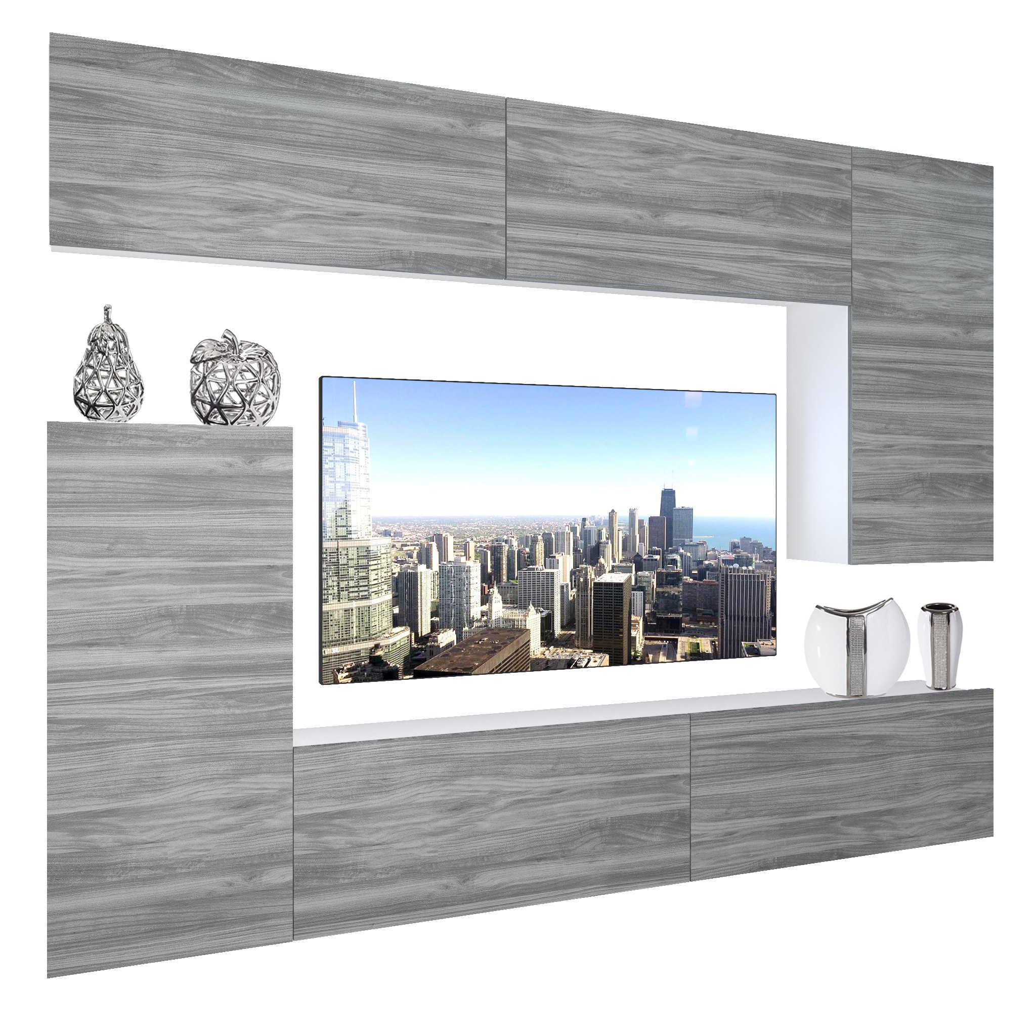 Wohnwand Belini Premium Full Version Grau Anthrazit Glamour Wood + LED-Beleuchtung Nexum 128 Hersteller NEX 8/0/W/GW1/0/0/PP
