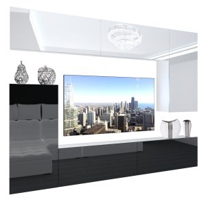 Wohnwand Belini Premium Full Version Hochglanz weiß / Hochglanz schwarz + LED-Beleuchtung Nexum 114 Hersteller NEX 8/0/W/WB/0/0/PP