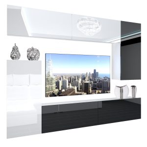 Wohnwand Belini Premium Full Version Hochglanz weiß / Hochglanz schwarz + LED-Beleuchtung Nexum 116 Hersteller NEX 8/0/W/WBWB/0/0/PP