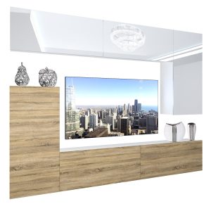 Wohnwand Belini Premium Full Version Hochglanz weiß-Sonoma Eiche + LED-Beleuchtung Nexum 120 Hersteller NEX 8/0/W/WDS/0/0/PP