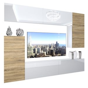 Wohnwand Belini Premium Full Version Hochglanz weiß-Sonoma Eiche + LED-Beleuchtung Nexum 121 Hersteller NEX 8/0/W/WDSDSW/0/0/PP