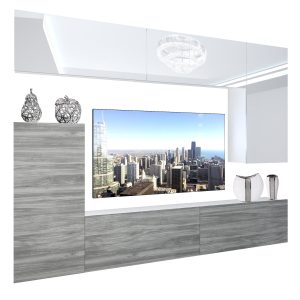Wohnwand Belini Premium Full Version Hochglanz weiß-Grau Anthrazit Glamour Wood+ LED-Beleuchtung Nexum 118 Hersteller NEX 8/0/W/WGW1/0/0/PP