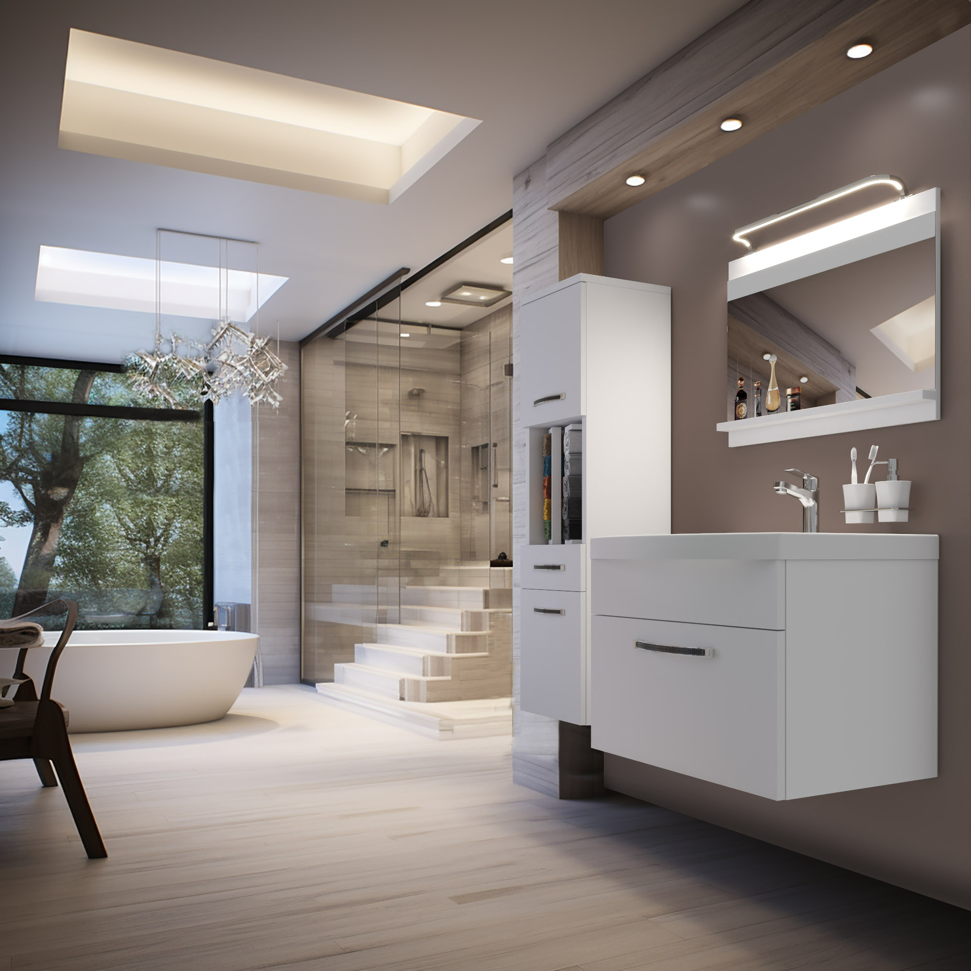 Elegantes Badezimmer mit Badewanne und Dusche