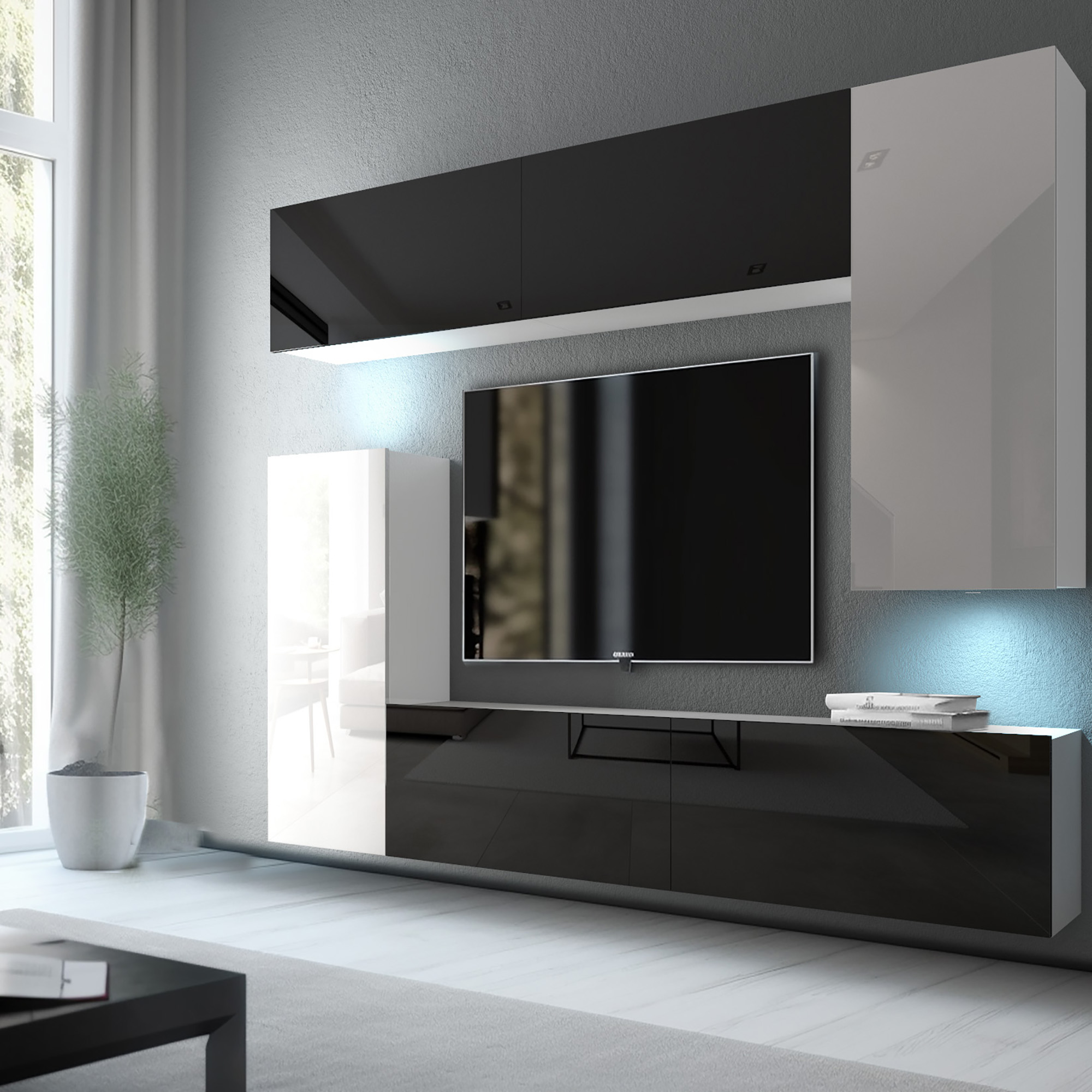 Moderne Wohnwand mit TV und Stauraum im Wohnzimmer