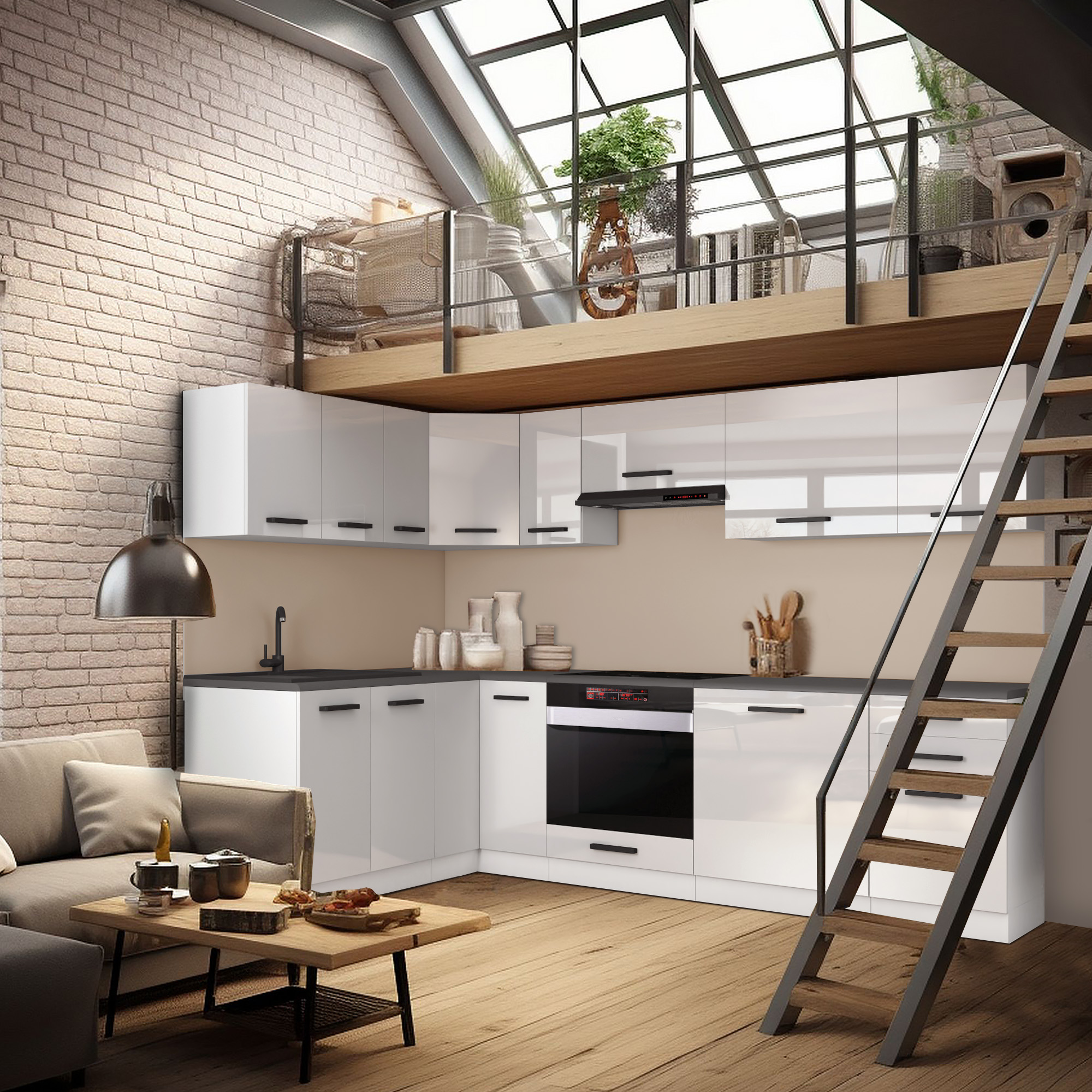 Glänzende Schrankfronten als Highlight im stilvollen Loft