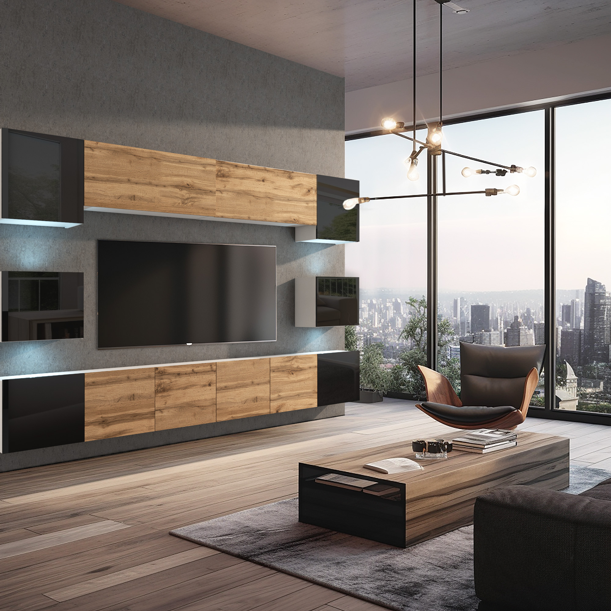 Wohnzimmer mit TV-Wand und modernem Design
