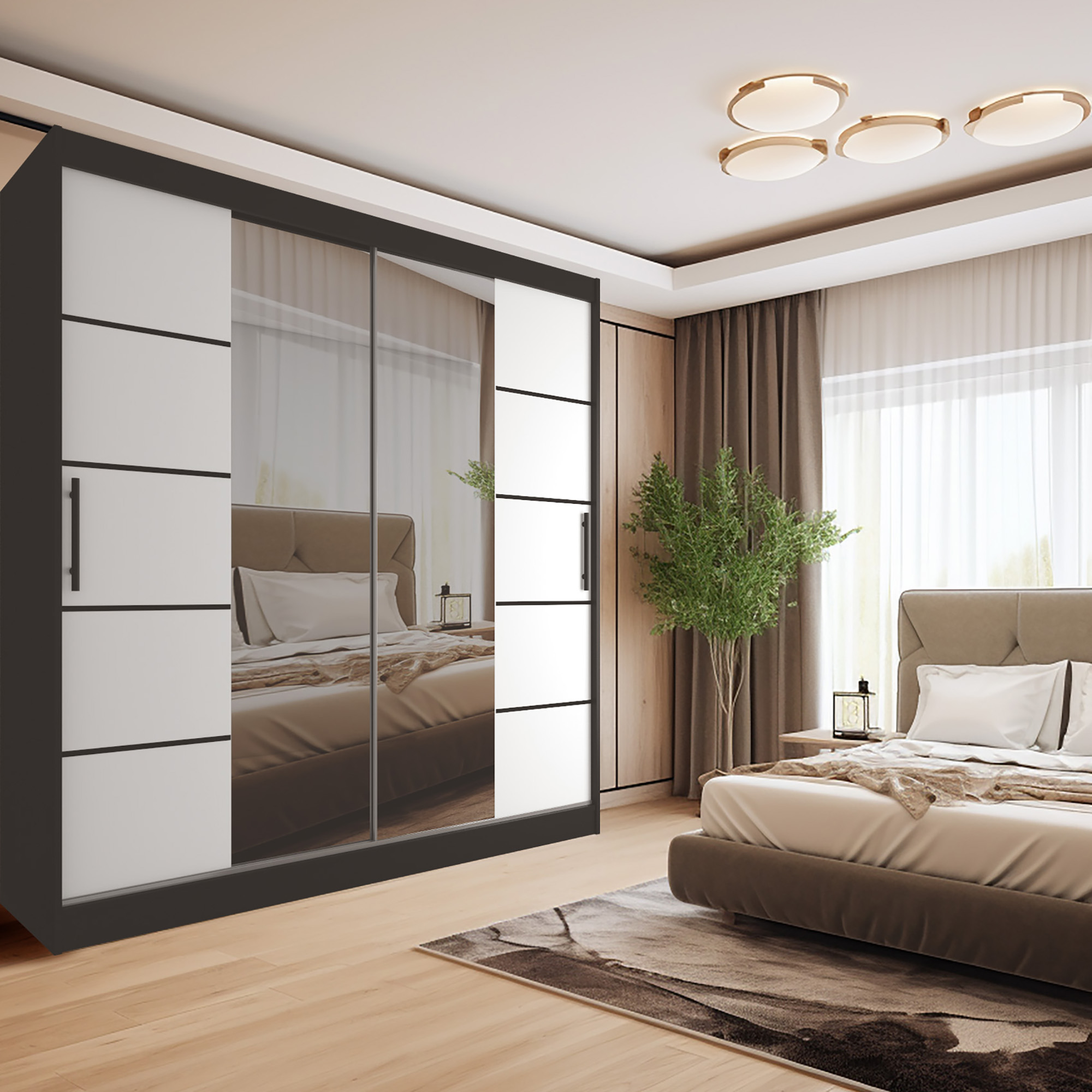 Gemütliches Schlafzimmer mit großem Kleiderschrank