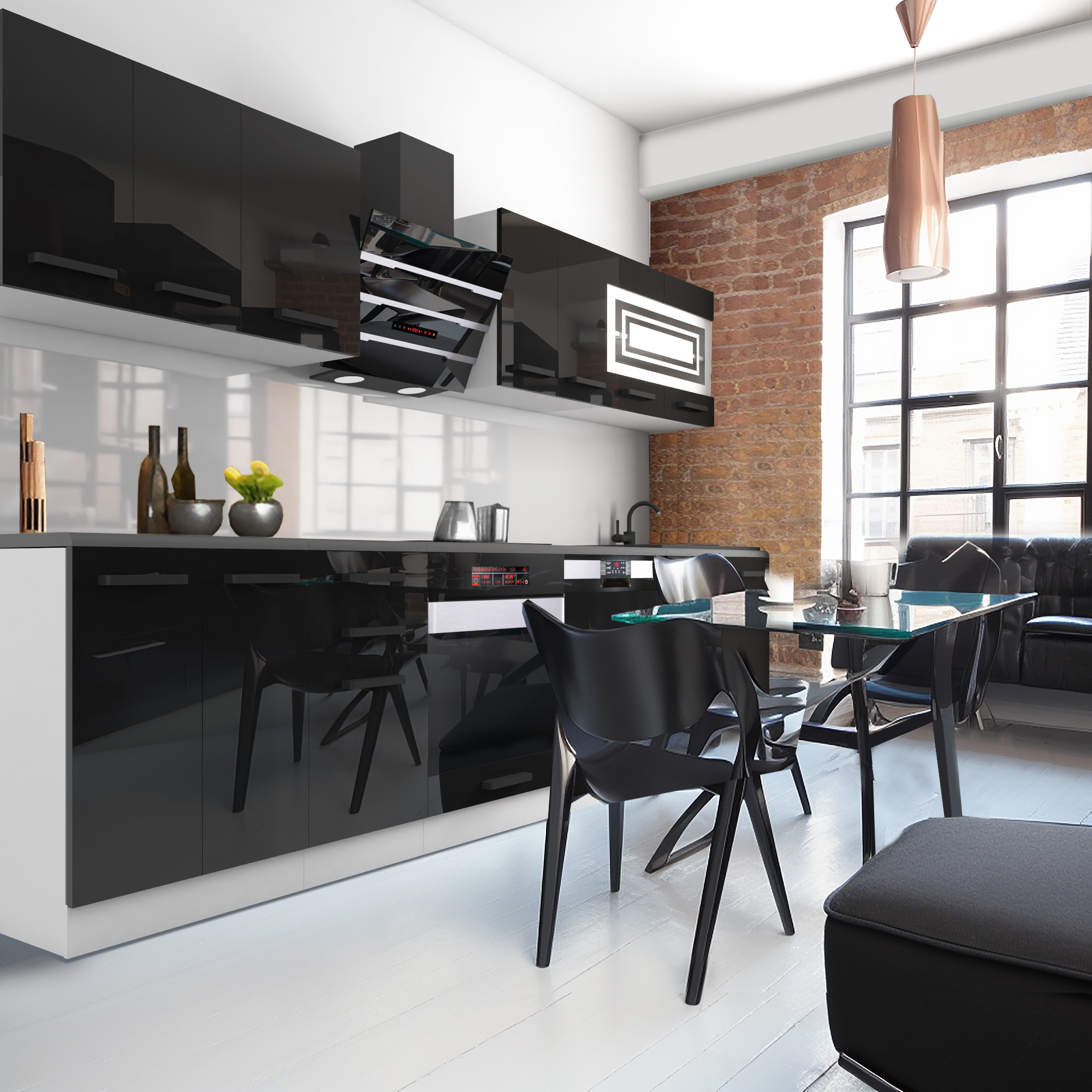 Glänzende Fronten und industrielle Akzente – Küche mit Stil