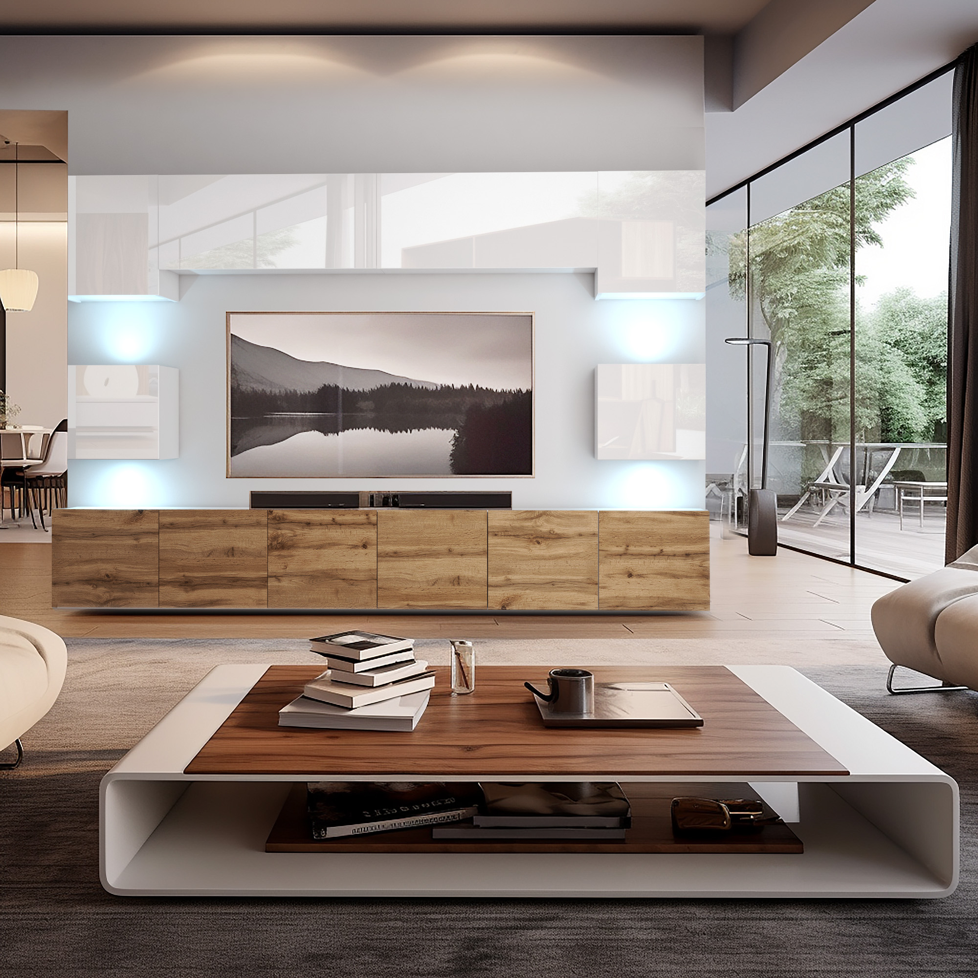 Modernes Wohnzimmer mit Holzmedienwand