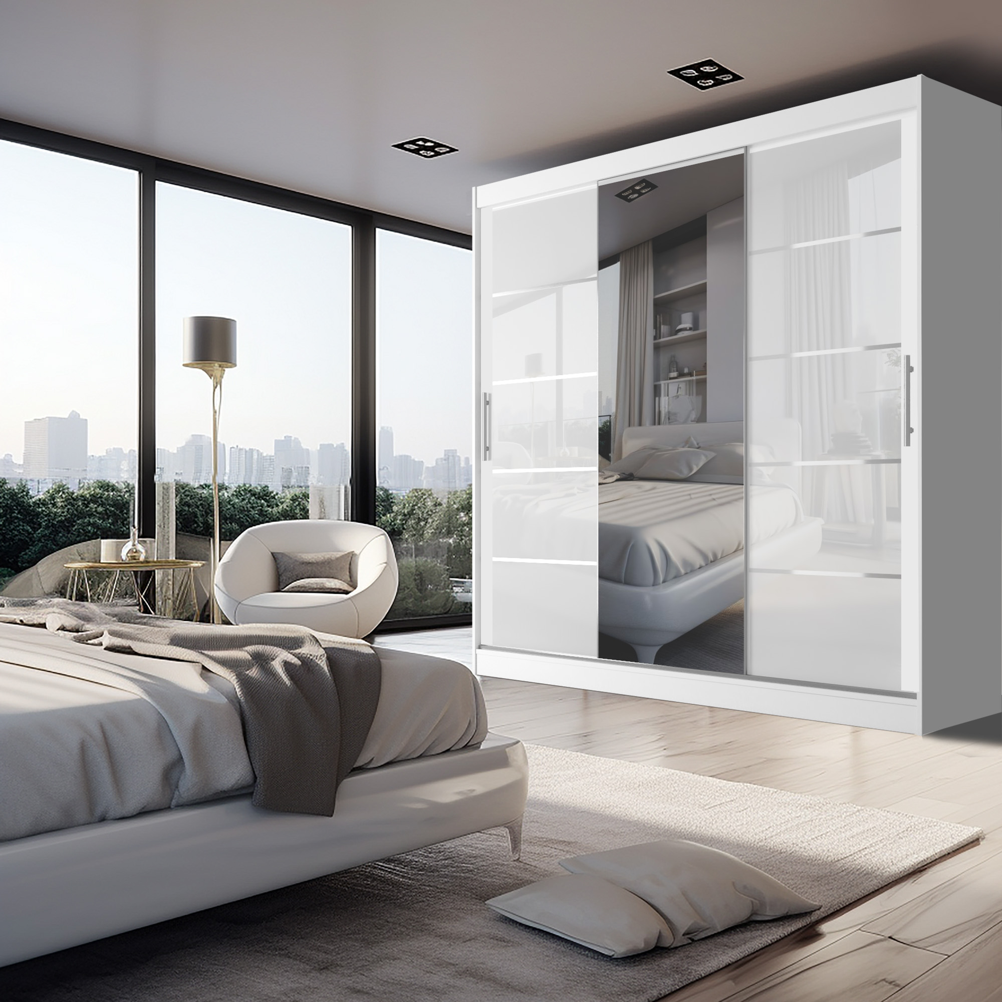 Geräumiges Schlafzimmer mit Panoramafenster