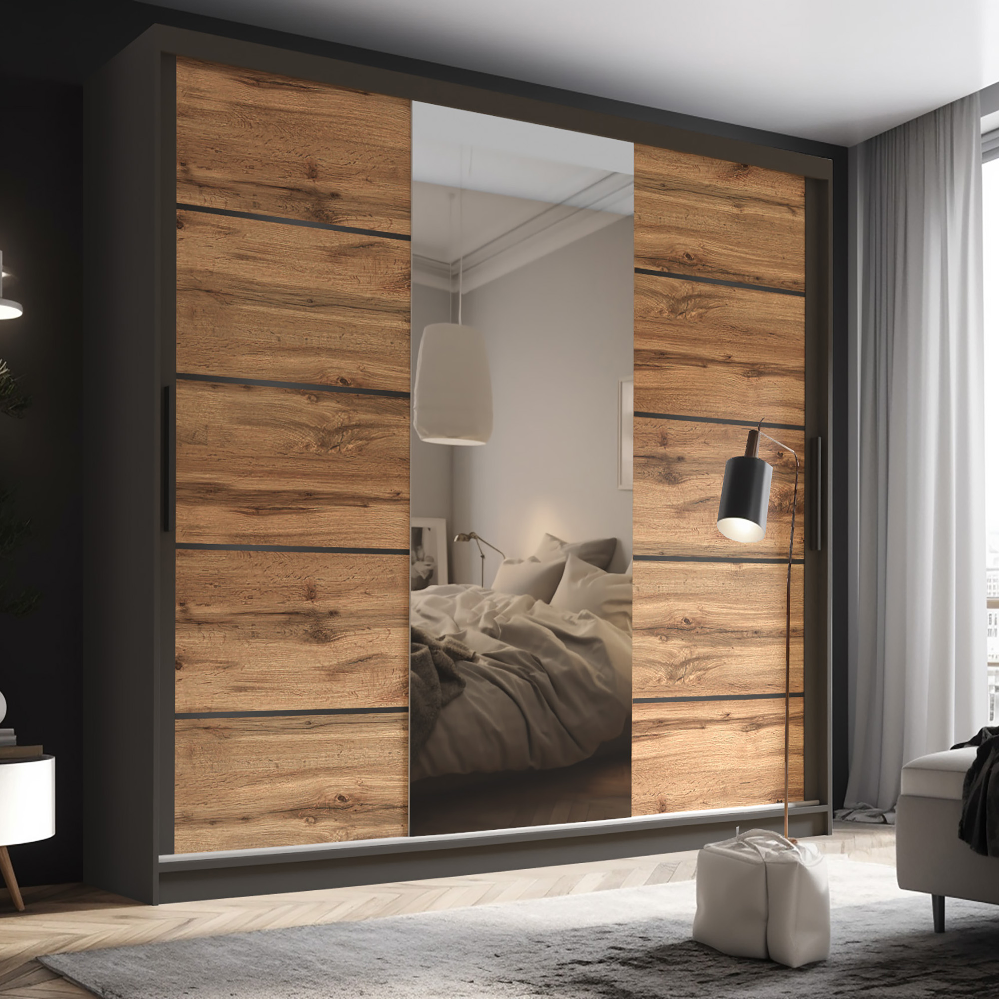 Schlafzimmerschrank aus Holz mit Spiegeltürn