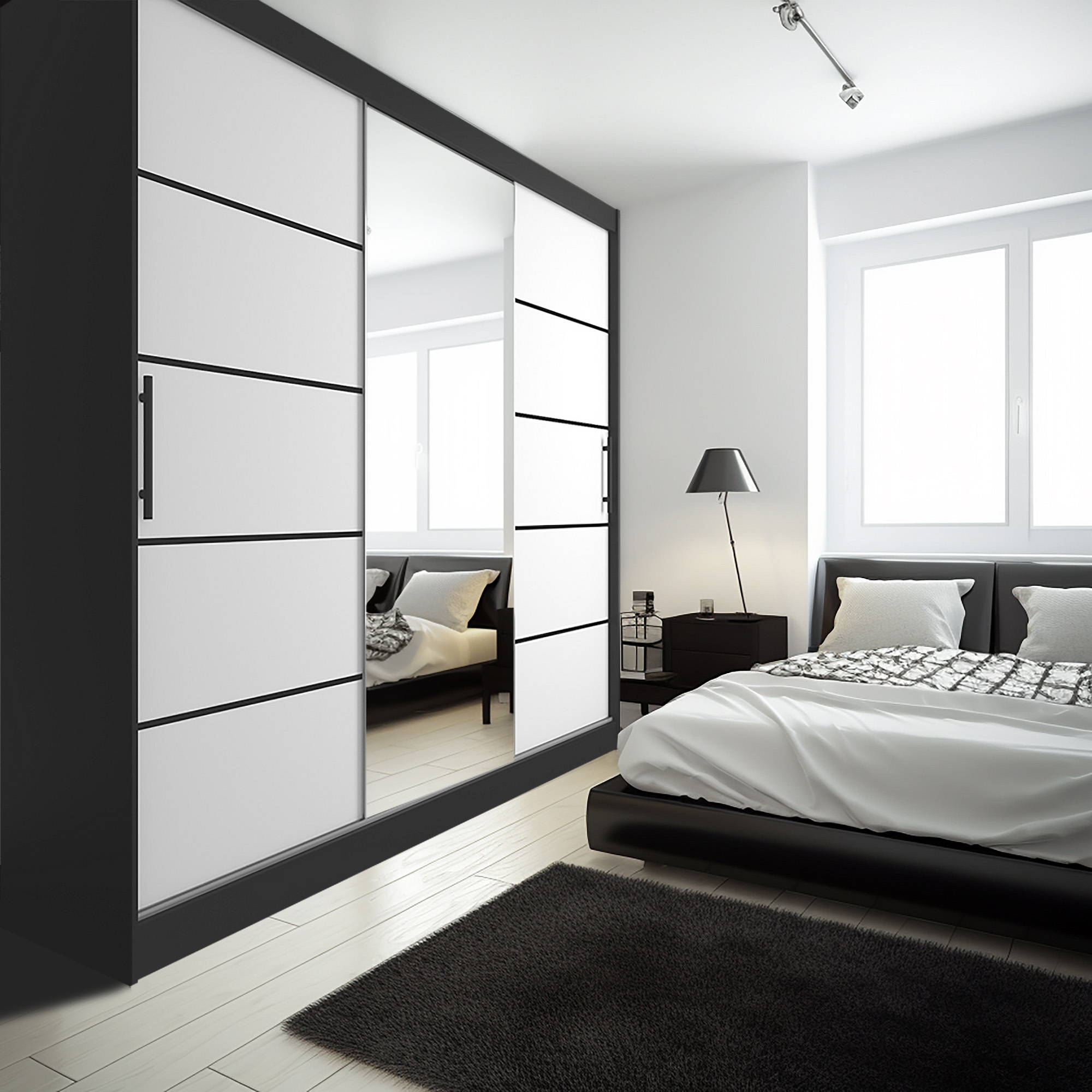 Spiegelnde Türen im Zentrum der Ruhe – Schlafzimmer zum Entspannen