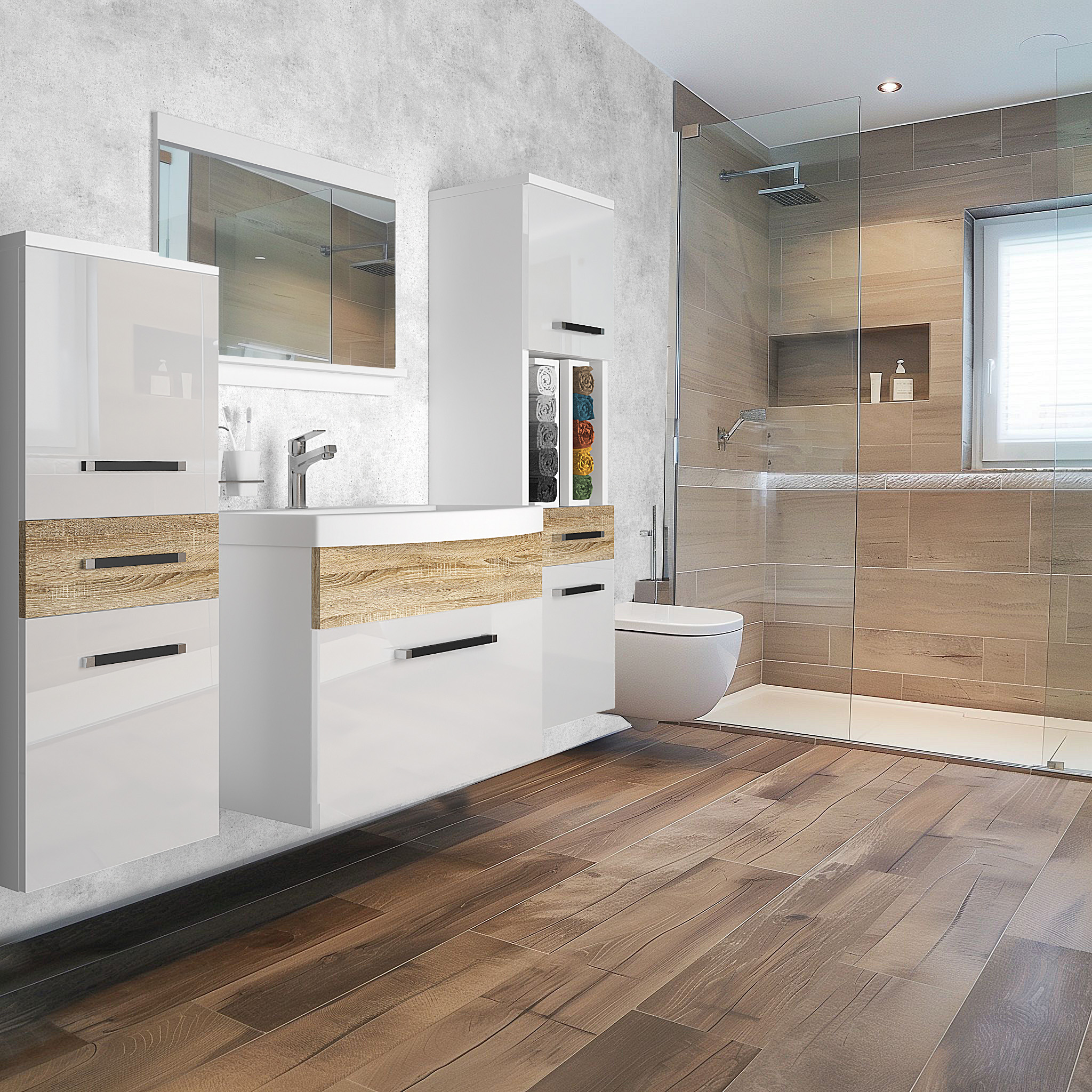 Moderne Badezimmermöbel mit Holzakzenten