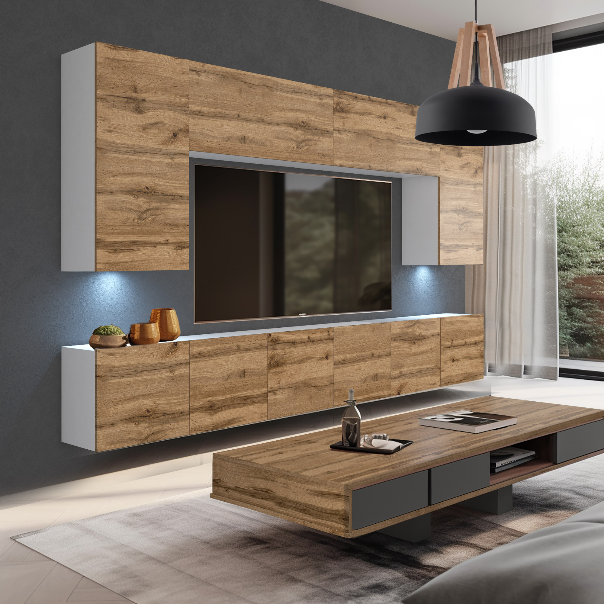 TV-Wand mit Holzfronten als Blickfang – Wohnzimmer mit Charakter