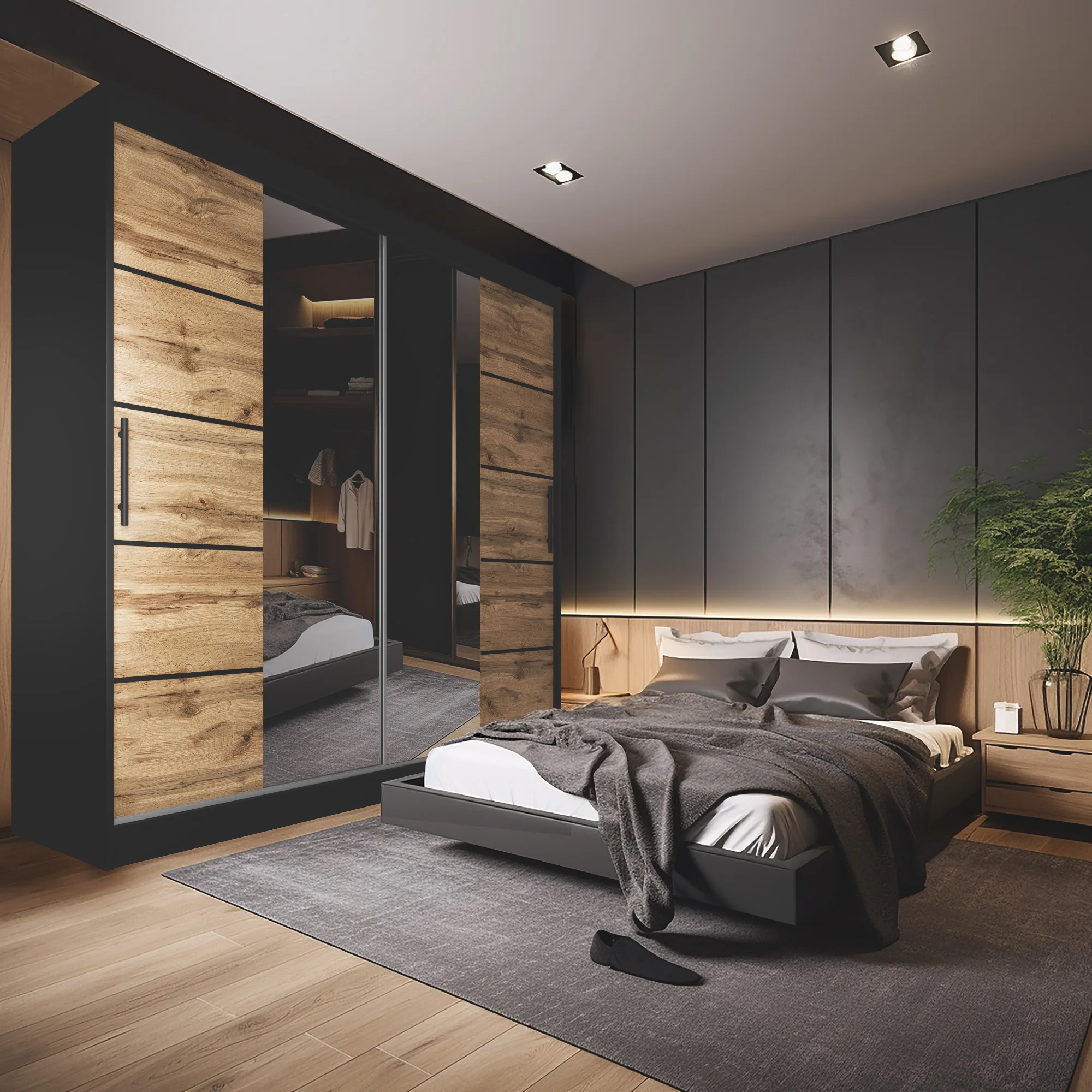 Spiegeltür als Blickfang – Schlafzimmer mit Charakter