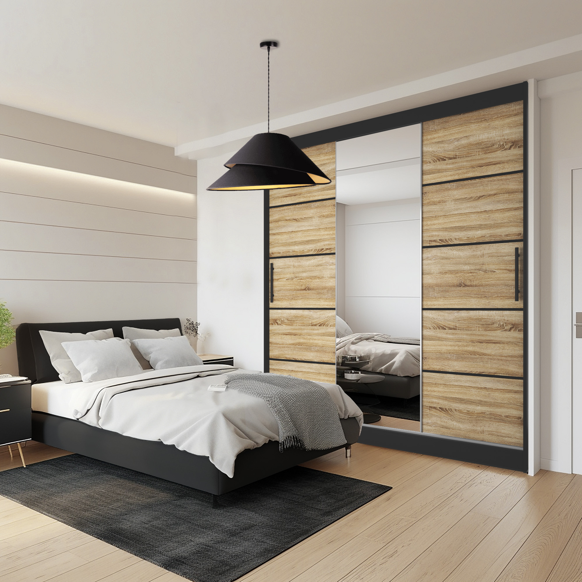 Schlafzimmer für Liebhaber ruhiger Töne und Holznuancen