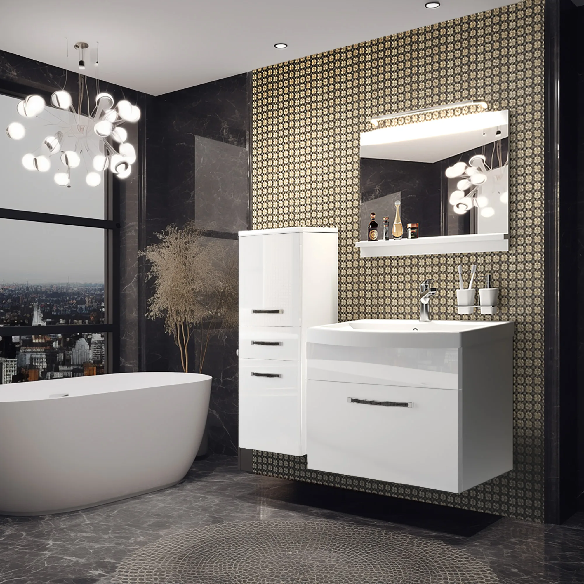Goldenes Mosaik als Blickfang – Bad mit Charakter