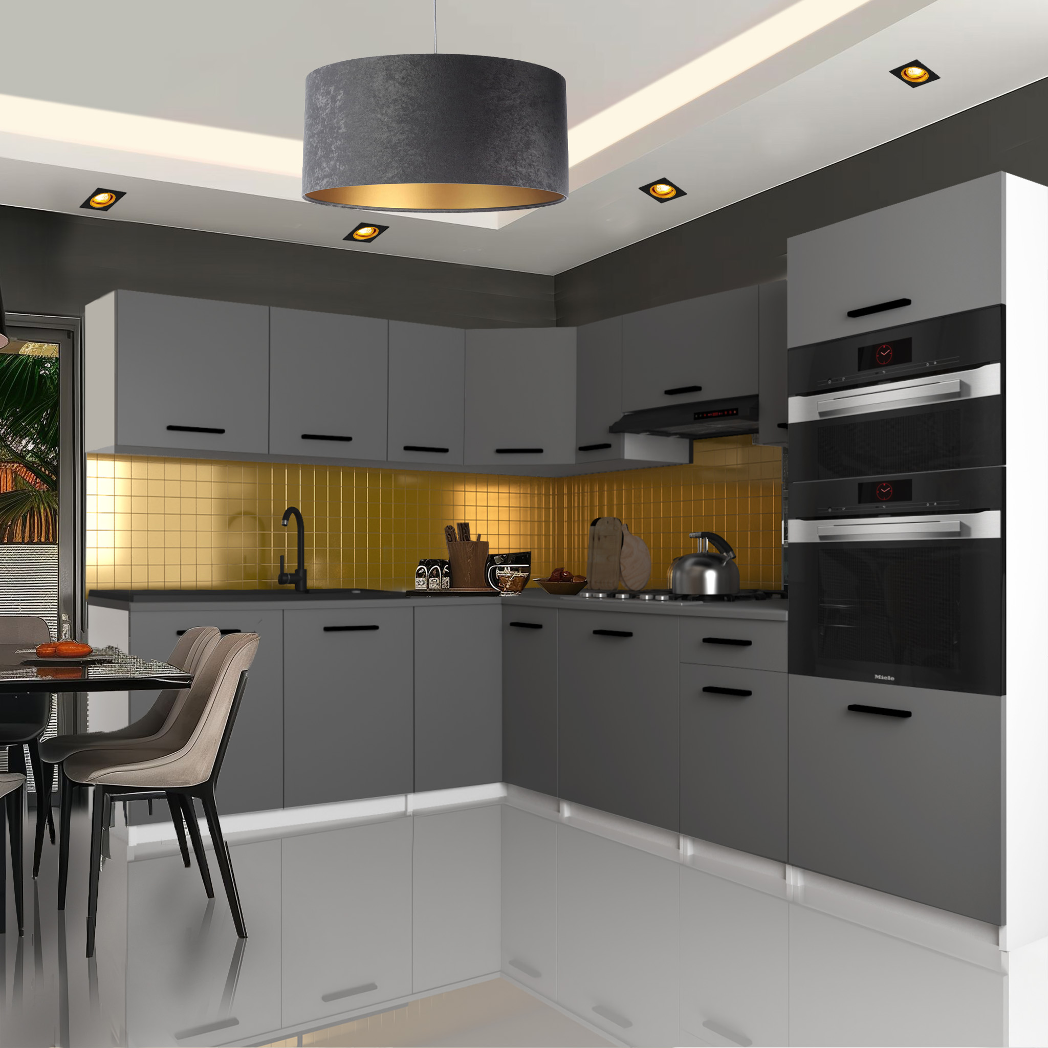 Grafit und Gold – funktionale Küche mit Glanzakzenten